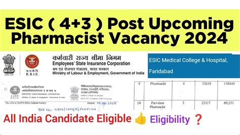 ESIC 4 3 Post Upcoming Pharmacist Vacancy 2024 All India