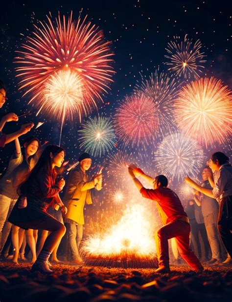 Premium AI Image People Celebrate New Year With Fireworks