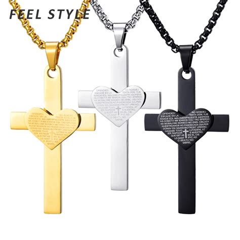 Color Stainless Steel Bible Heart Cross Necklaces Pendants For Men