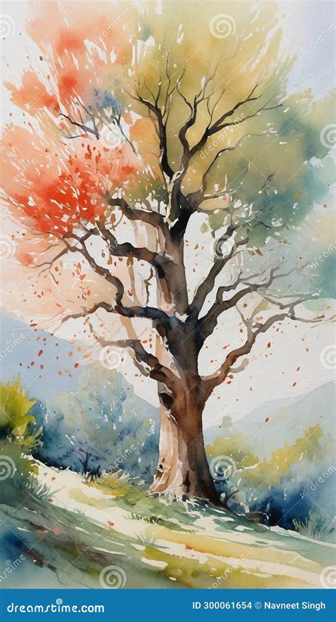 Watercolor trees stock illustration. Illustration of cute - 300061654