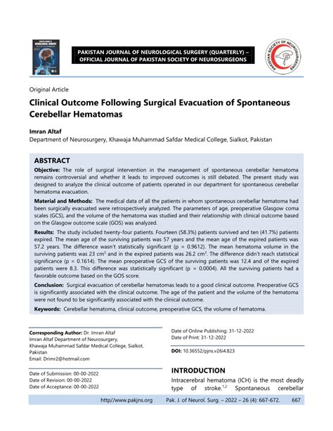 Pdf Clinical Outcome Following Surgical Evacuation Of Spontaneous