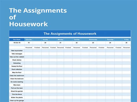 EXCEL Of The Assignments Of Housework Xlsx WPS Free Templates