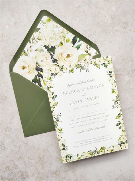 Greenery, Sage Green and Gold Floral Wedding Invitation | Wedding ...