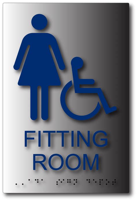 Womens Wheelchair Accessible Fitting Room Sign In Brushed Aluminum