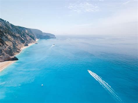 Premium Photo Aerial View Of Egremni Beach At Lefkada Island Speed