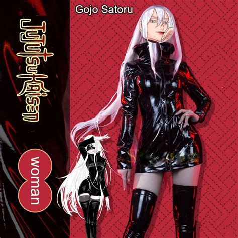 Fancy Gojo Satoru Cosplay Costume Wig Genderswap Black Suit Halloween