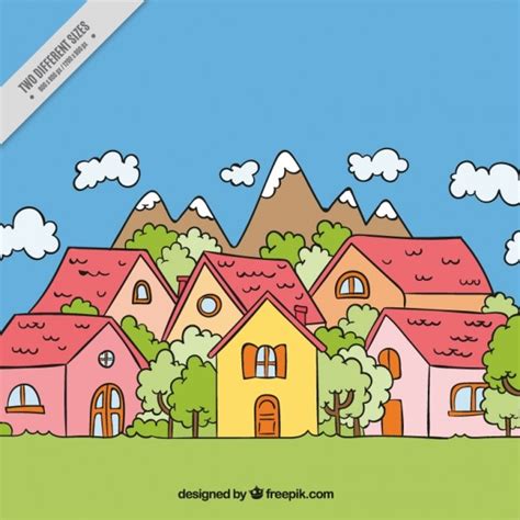 Free Vector | Background of hand-drawn village