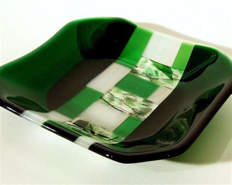 Emerald Green Geometric Fused Glass Bowl