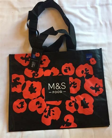 Marks And Spencer Poppy Tote Bag British Royal Legion Black Red Mands New