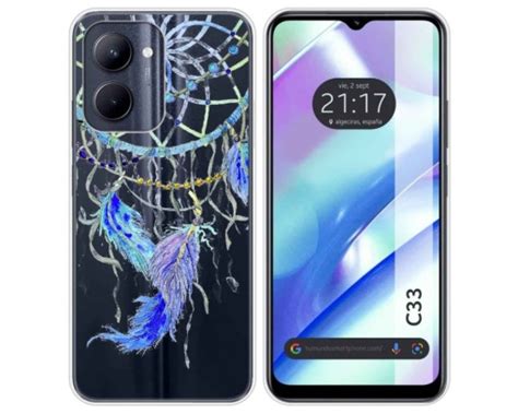 Funda Silicona Transparente Realme C33 Diseño Plumas Dibujos con