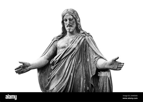 Jesus Christ the son of God statue isolated, front view black and white picture Stock Photo - Alamy