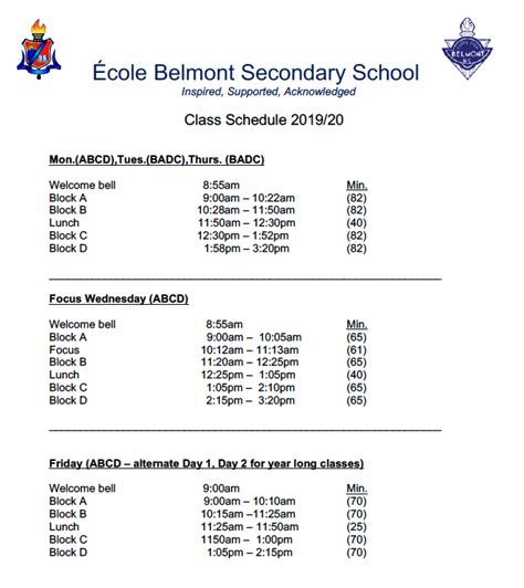 2019/20 Bell Schedule | Belmont