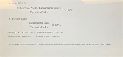 Data Table For The Synthe Sis Of Aspirin Part Chegg