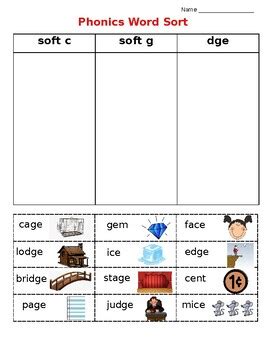 Soft C G Dge Word Sort By Bailee Loewen TPT