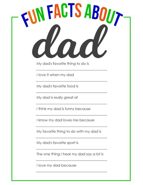 Free Printable All About My Dad Worksheet