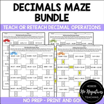 Decimal Operation Maze Bundle By No Negatives Teaching Tpt