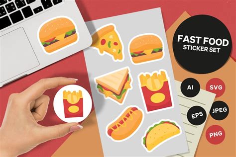 Burger Pizza Hot Dog French Fries Fast Food Sticker Pack