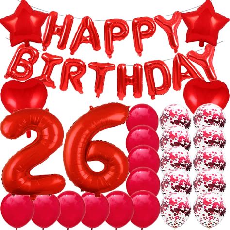 Sweet 26th Birthday Decorations Party Supplies,Red Number 26 Balloons ...