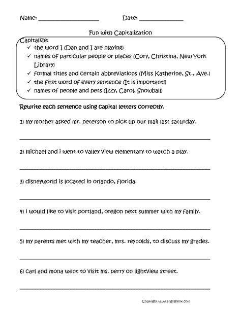 Capitalization Worksheet Rd Grade