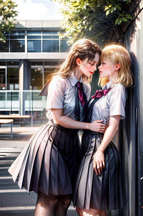 They are two girls in school uniforms kissing each other - SeaArt AI