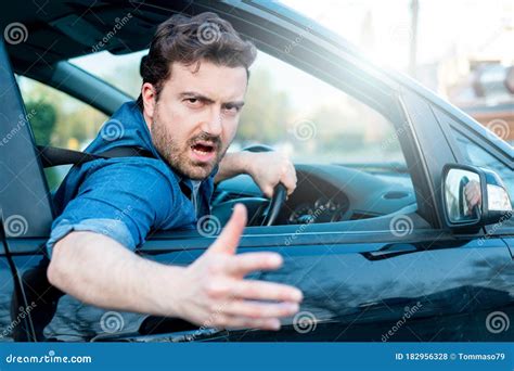 Angry And Rude Man Driving Road Rage Stock Photo Image Of Male Hand