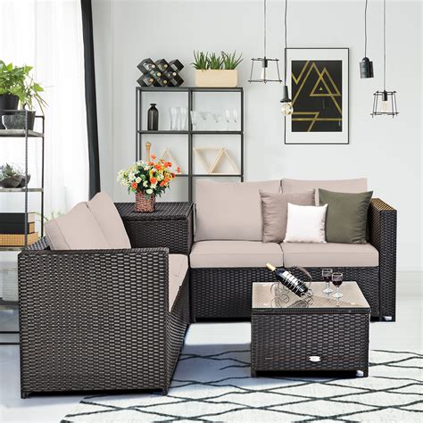 Free Shipping Gymax 4pcs Cushioned Rattan Patio Conversation Set W