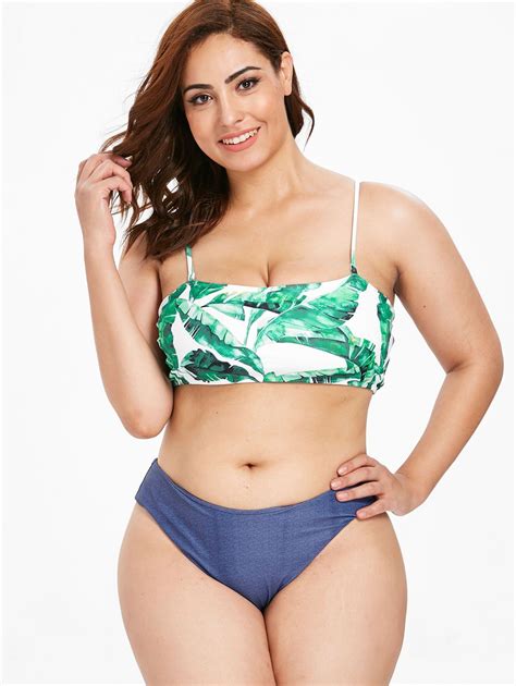 [41% OFF] Plus Size Tropical Leaves Bikini Set | Rosegal