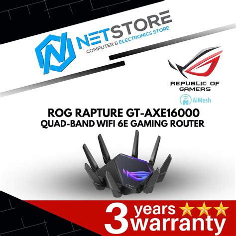 Asus Rog Rapture Gt Axe16000 Quad Band Wifi 6e Gaming Router Shopee