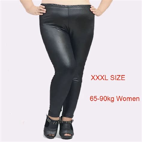 Xlxxxlxxxxxl Plus Size Women Black Elegant Pu Leather Legging Faux Leather Stretch Pants Large