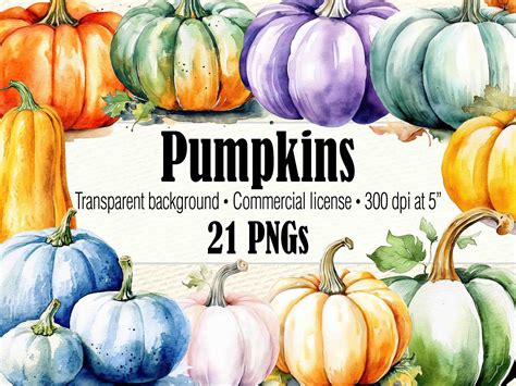 Watercolor Pumpkin Clipart Pumpkin Patch PNG Retro Pumpkin - Etsy