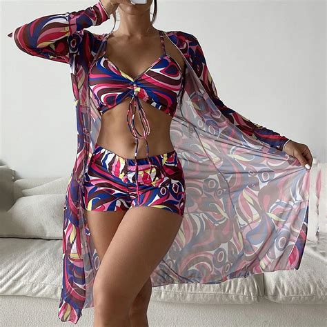 Bltiby Piece Swimsuit For Women Criss Cross Hollow Out Printed Bikini Sets With Cover Up