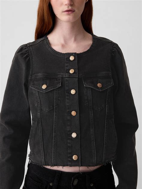 Collarless Cropped Icon Denim Jacket Gap