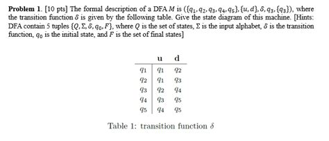 Solved Problem Pts The Formal Description Of A Dfa M Chegg