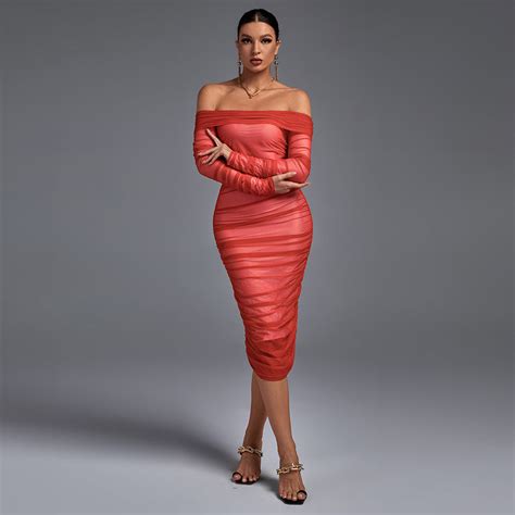 Off Shoulder Ruched Midi Bodycon Dress Fsp19054 Wolddress