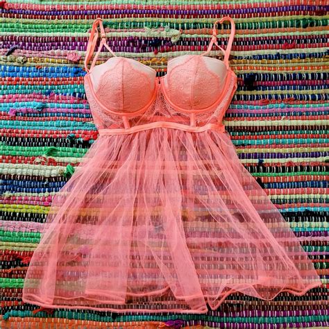 Coral Pink Victoria S Secret Sexy Babydoll Lingerie Depop