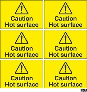 6x Caution Hot Surface Safety Sign Set Of 6 Self Adhesive Stickers Each Sticker Is 75mm X