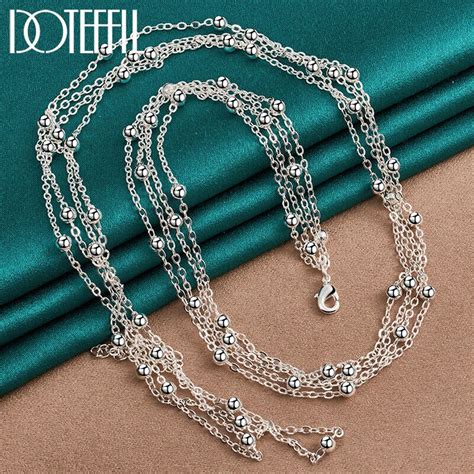 Doteffil Sterling Silver Multi Chain Smooth Beads Necklace Party