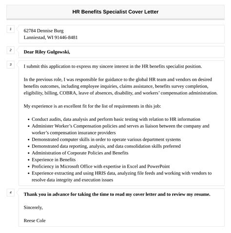 Hr Benefits Specialist Cover Letter Velvet Jobs