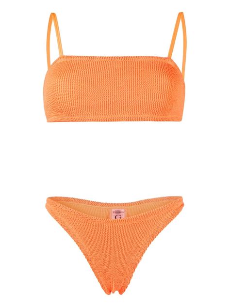 Hunza G Shirred Effect Bikini Set In Orange Modesens