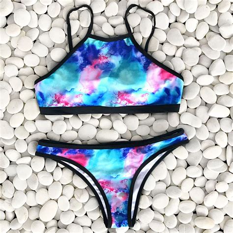 Cupshe Back Hook Closure Printing Bikini Set Women Summer Sexy Swimsuit