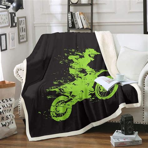 Motocross Rider Fleece Blanket For Sofa Bed Couch Extreme Sports Theme