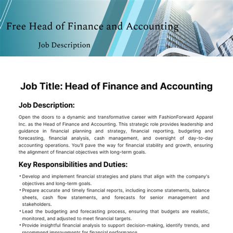 Free Head Of Finance And Accounting Job Description Template Edit