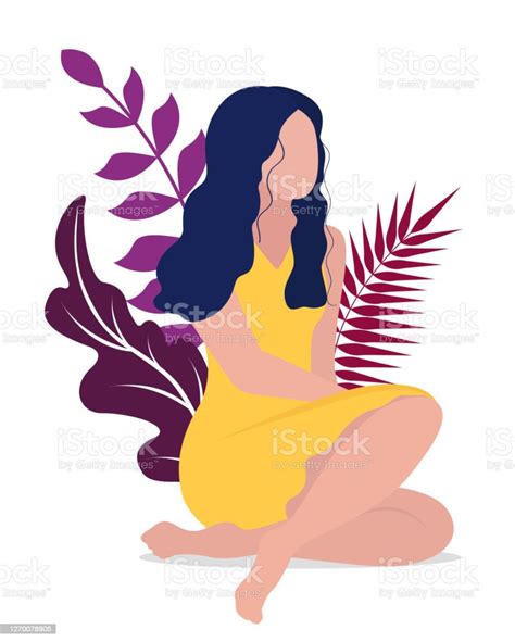 Vector Illustration Of A Young Cute Woman Or Girl In A Yellow Dress