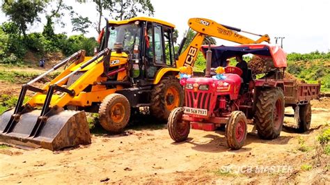 New Jcb 3dx Backhoe Machine Working With Two Mahindra Tractor For