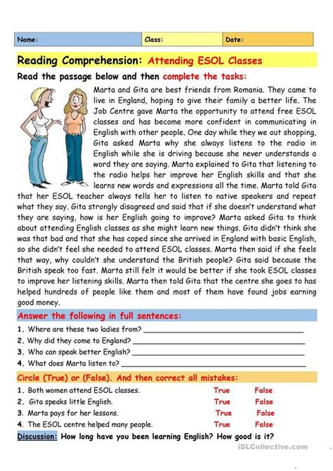 Reading Exercises Worksheet Esp Style