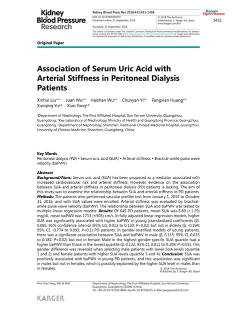 Pdf Association Of Serum Uric Acid With Arterial Stiffness In