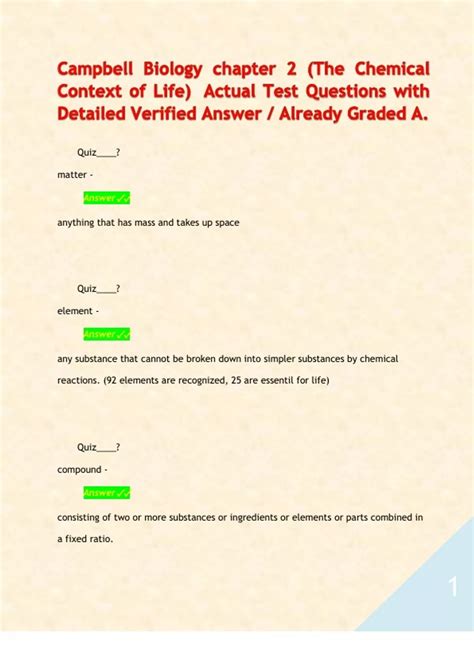 Campbell Biology Chapter 1, 2 & 12 Compilation BUNDLE Actual Questions