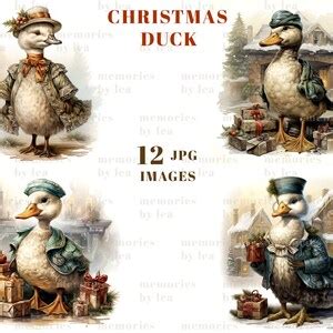 Christmas Duck Clipart, Christmas Animals, JPG, Holiday Graphics for Junk Journal, Scrapbook ...