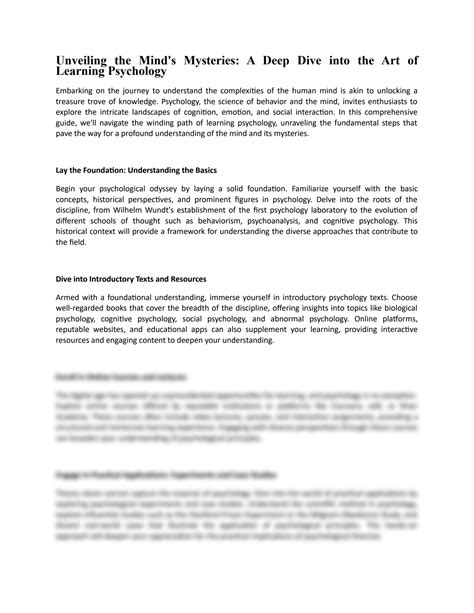 SOLUTION: A deep dive into the art of learning Psychology - Studypool