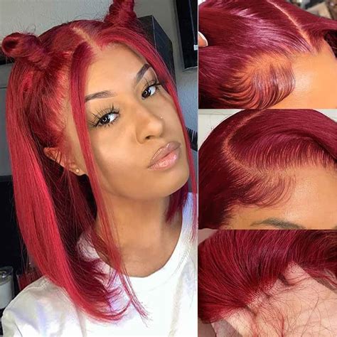 Newnavat Red Bob Wigs Human Hair 99j Burgundy Lace Front